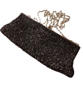 Vintage Black Beaded Crossbody Clutch Bag